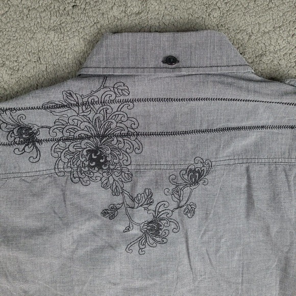 At Collins Shirt Men's Large Gray Striped Embroidered Floral Long Sleeve - Picture 6 of 10
